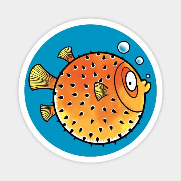 Puffed Up Pufferfish Magnet by Wozzozz